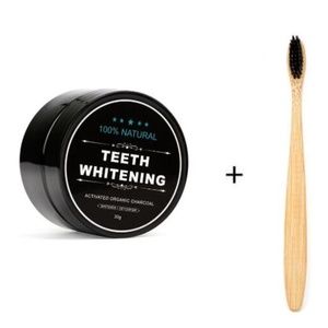 Charcoal Teeth Whitening Powder + Bamboo Brush